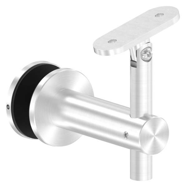 Handrail bracket with joint for glass and retaining plate for flat connection V2A