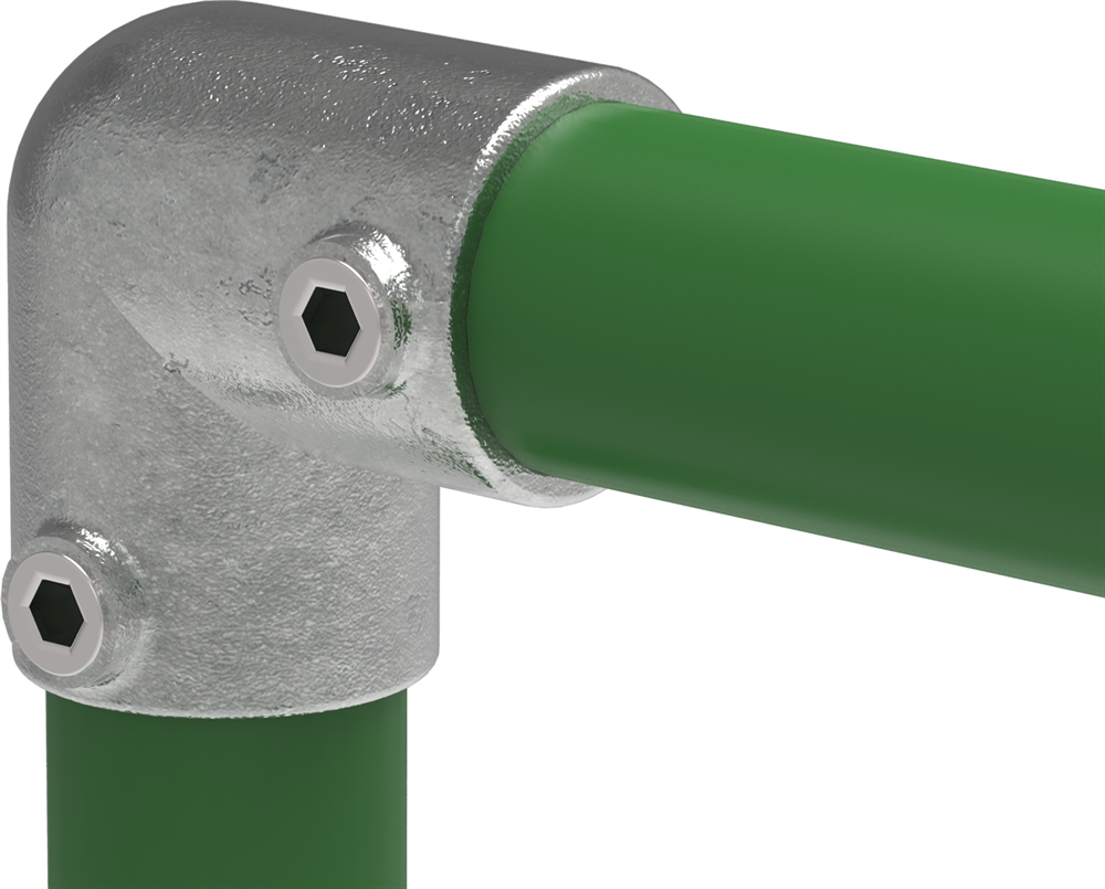 Pipe connector | Elbow 90° | 125D48/C42 | 48.3 mm; 42.4 mm | 1 1/2; 1 1/4 | Malleable cast iron and electrogalvanized