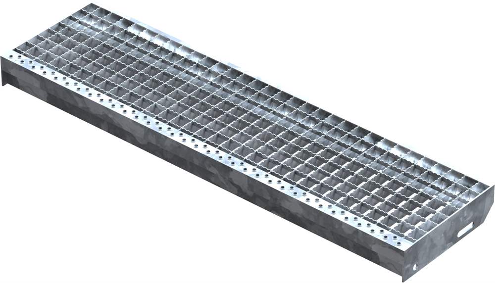 Grating step Stair tread | Dimensions: 1000x270 mm 30/30 mm R13 | S235JR (St37-2), hot-dip galvanized in full bath