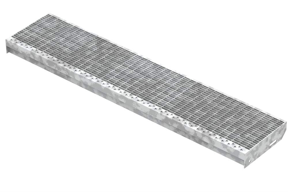 Grating step Stair tread | Dimensions: 1250x270 mm 30/10 mm | S235JR (St37-2), hot-dip galvanized in full bath