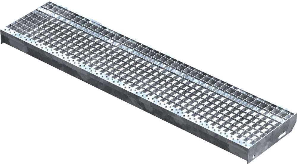 Grating step Stair tread | Dimensions: 1300x305 mm 30/30 mm | S235JR (St37-2), hot-dip galvanized in full bath