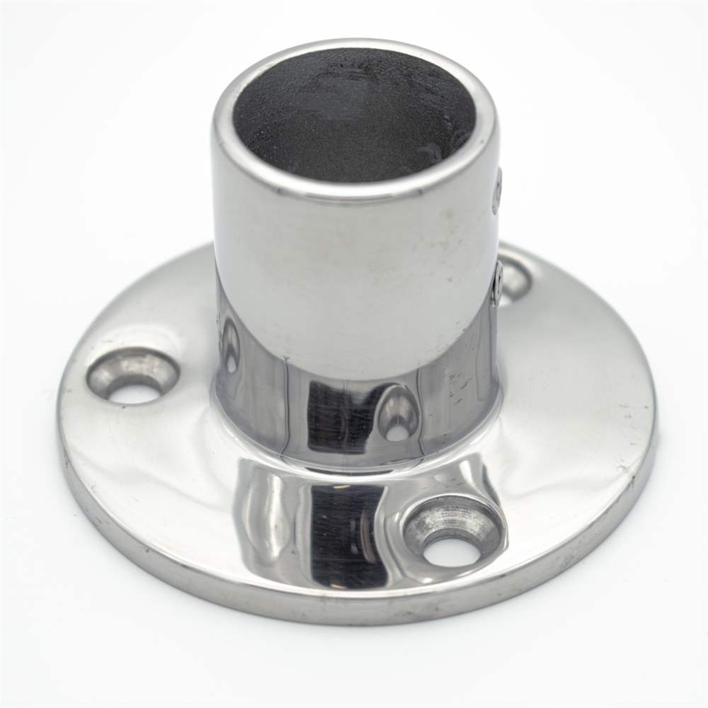 Railing foot | with round base plate | 90° | V4A