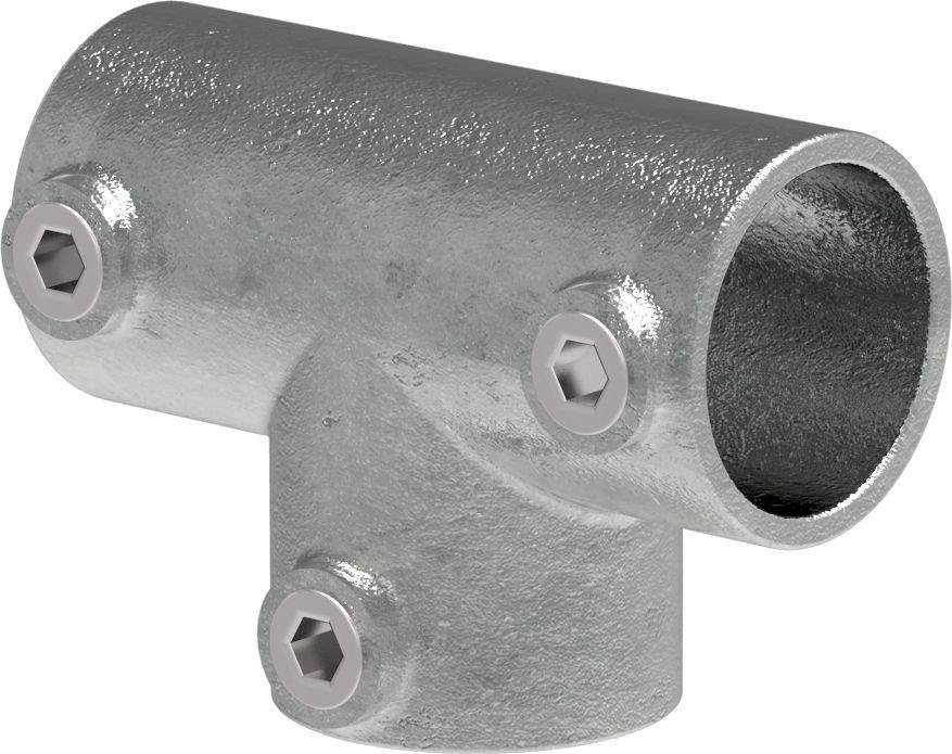 Tube connector | T-connector long | 104 | 26.9 mm - 60.3 mm | 3/4 - 2 | Malleable iron and electrogalvanized