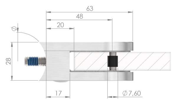 Glass clamp 63x45x28 mm for connection Ø 60.3 mm V4A