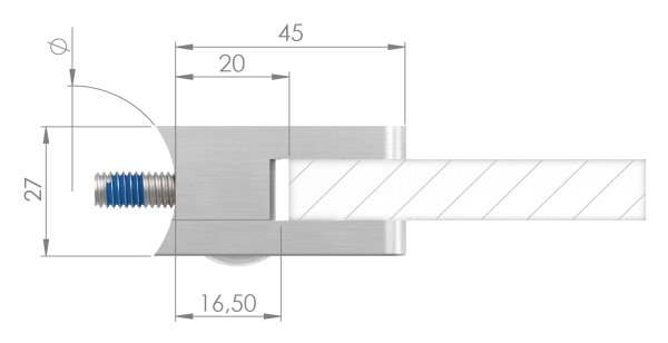 Glass clamp 45x45x27 mm for connection Ø 42.4 mm V4A