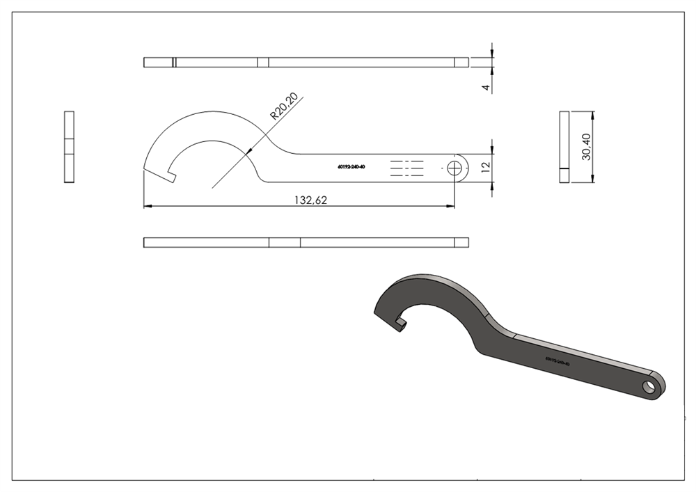 Hook wrench for glass point holder Ø 40 mm