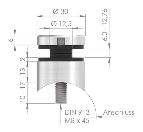 Glass point holder 30 mm V2A for connection Ø 33.7 mm