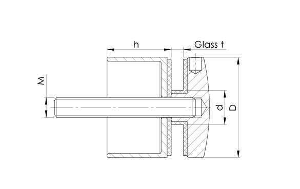 Glass point holder Ø 50 mm for connection flat/straight V2A Bottom part: 30 mm