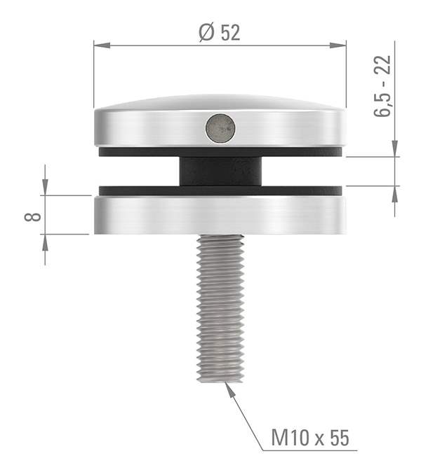 Glass point holder Ø 52 mm V4A for connection flat/straight