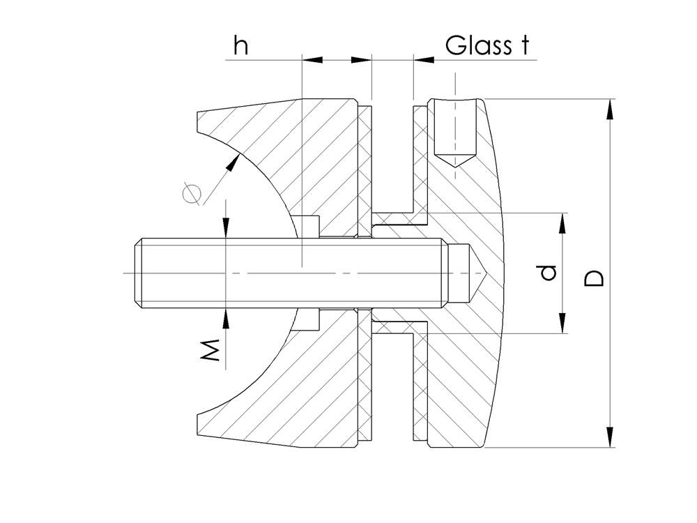 Glass point holder Ø 50 mm for connection 42.4 V2A