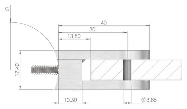 glass clamp | dimensions 40x28x17,4 mm | connection: flat - Ø 42,4 mm | V2A