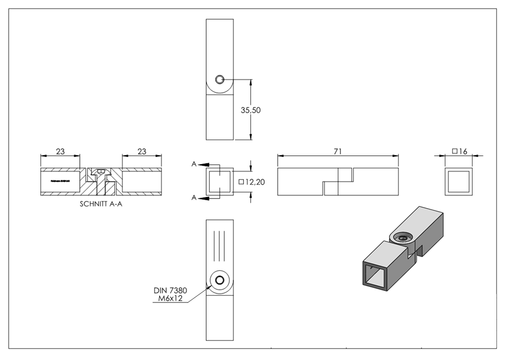 Connector | Joint with hole 12.2 mm x 12.2 mm