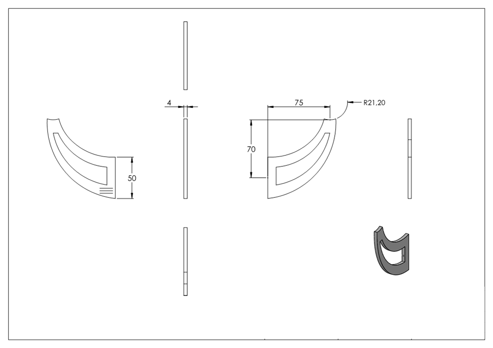 Handrail sword for welding on for tube Ø 42.4 mm V2A