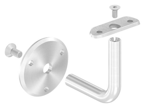 Handrail bracket with round 70x5 mm and retaining plate for Ø 42.4 mm V2A