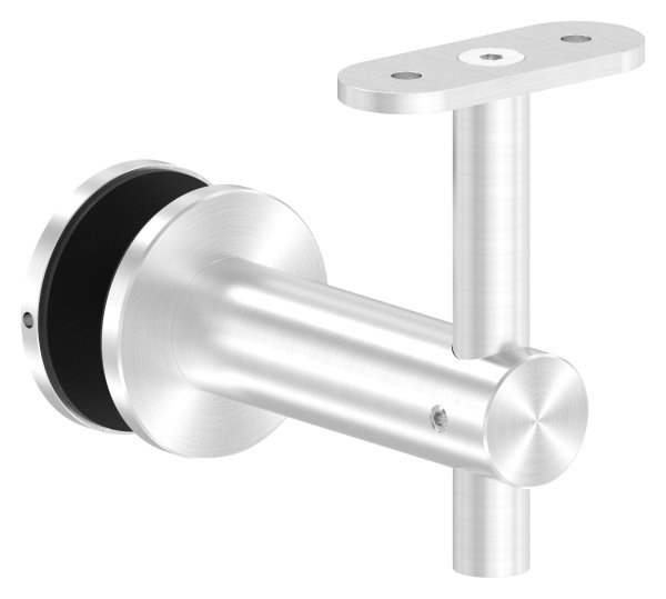 Handrail bracket for glass with retaining plate for flat connection V2A