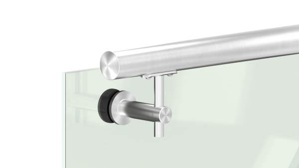 Handrail bracket with joint for glass and retaining plate for Ø 42.4 mm V2A