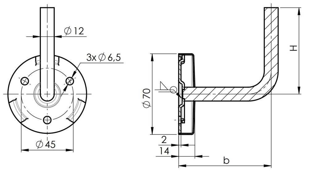 Handrail bracket | with clip rosette | handrail for welding on | V2A