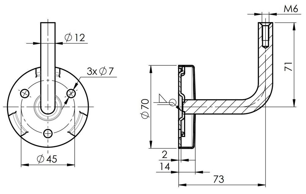 Handrail bracket | with cover rosette and thread: M6 | V2A