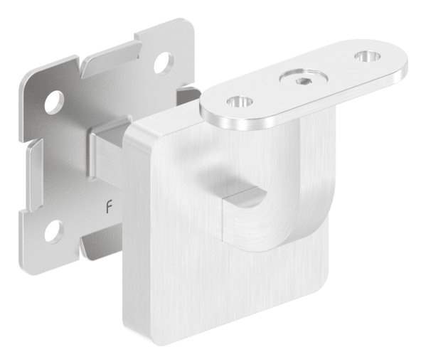 Handrail bracket with clip rosette and retaining plate for square tube V2A