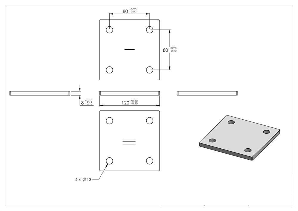 Anchor plate | dimensions: 120 x 120 x 8 mm | with 4 holes á Ø 13 mm | V2A