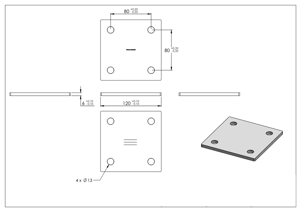 Anchor plate | dimensions: 120 x 120 x 6 mm | with 4 holes á Ø 13 mm | V2A