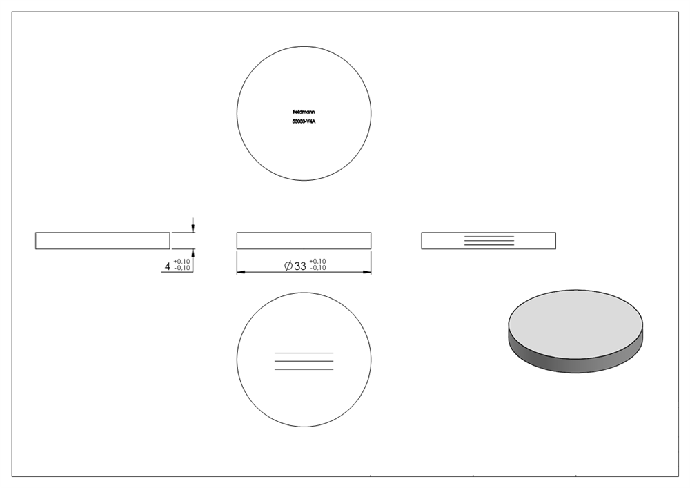 Circular blank | dimensions: Ø 33x4 mm | with longitudinal grinding | V4A