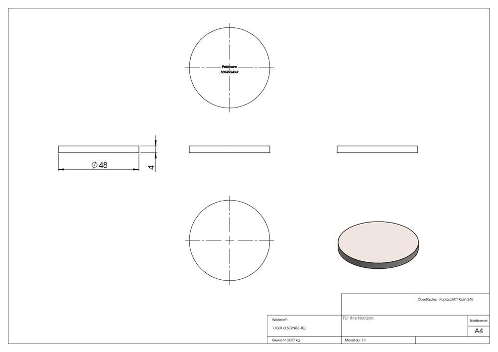 Circular blank | Dimensions: Ø 48x4 mm | with circular grinding | V2A