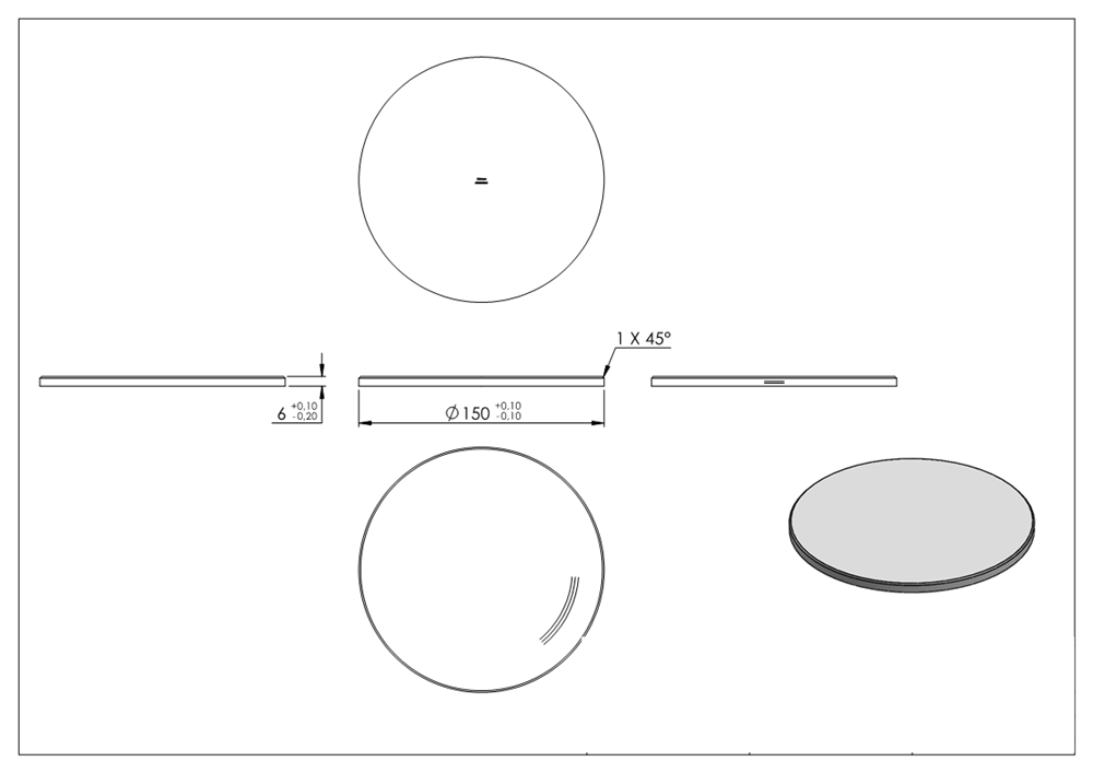 Circular blank | dimensions: Ø 150x6 mm | with circular bevel | V2A