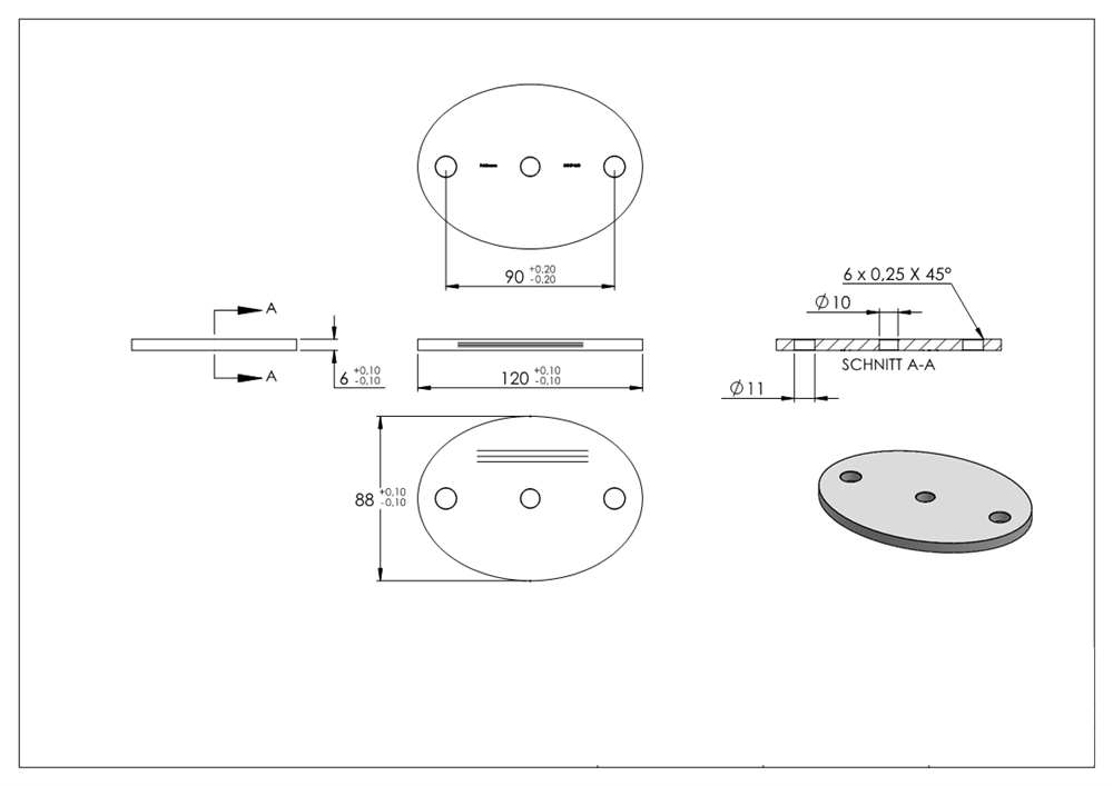 Anchor plate | dimensions: 120 x 88 x 6 mm | with centering hole: Ø 10 mm | V2A