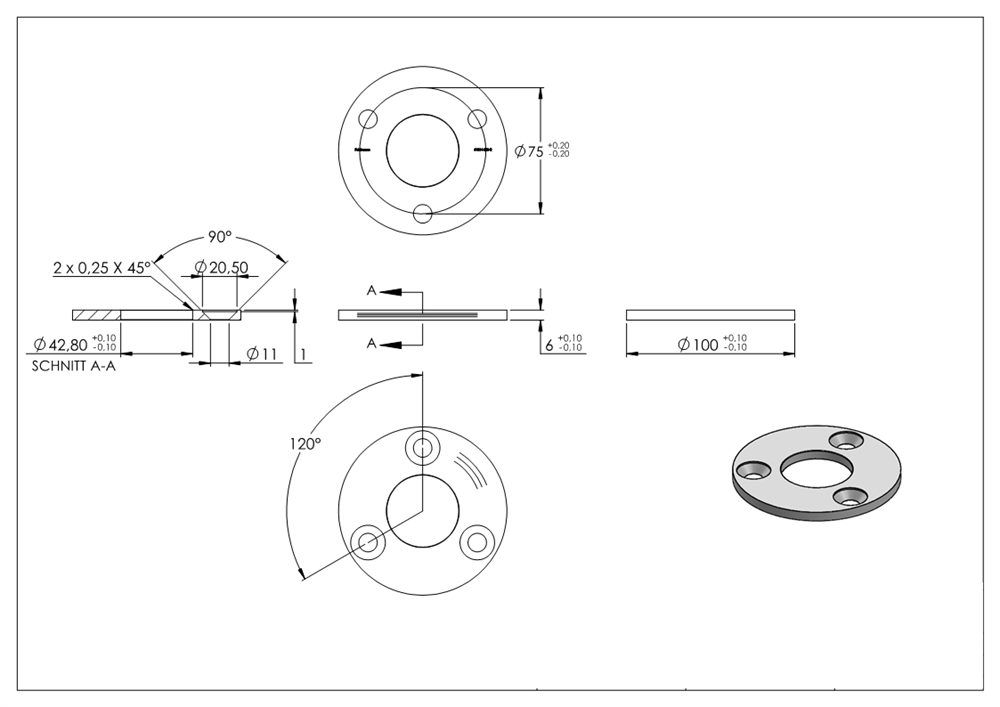 Anchor plate | dimensions: 100x6 mm | with round ground and center hole | V2A