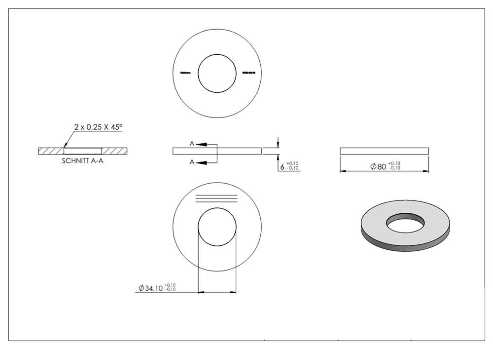 Anchor plate | dimensions: 80x6 mm | longitudinal grinding and center hole | V2A