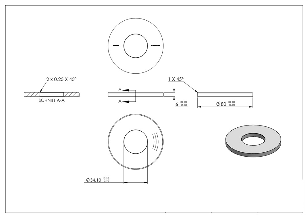 Anchor plate | Dimensions: 80x6 mm | Round bevel and center hole | V2A