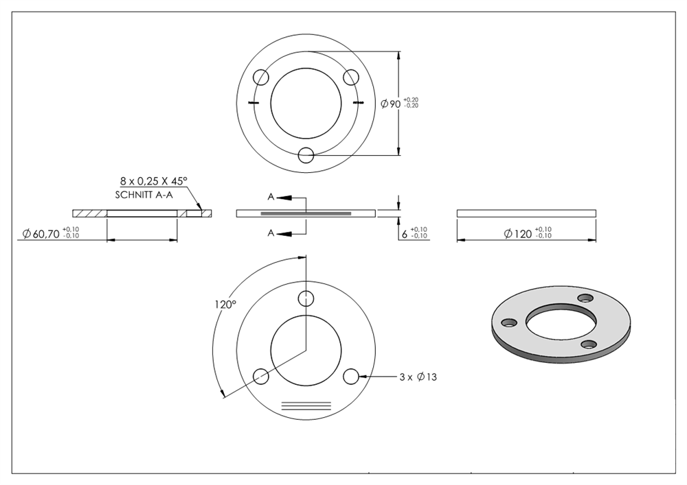 Anchor plate | dimensions: 120x6 mm | longitudinal grinding and center hole | V2A
