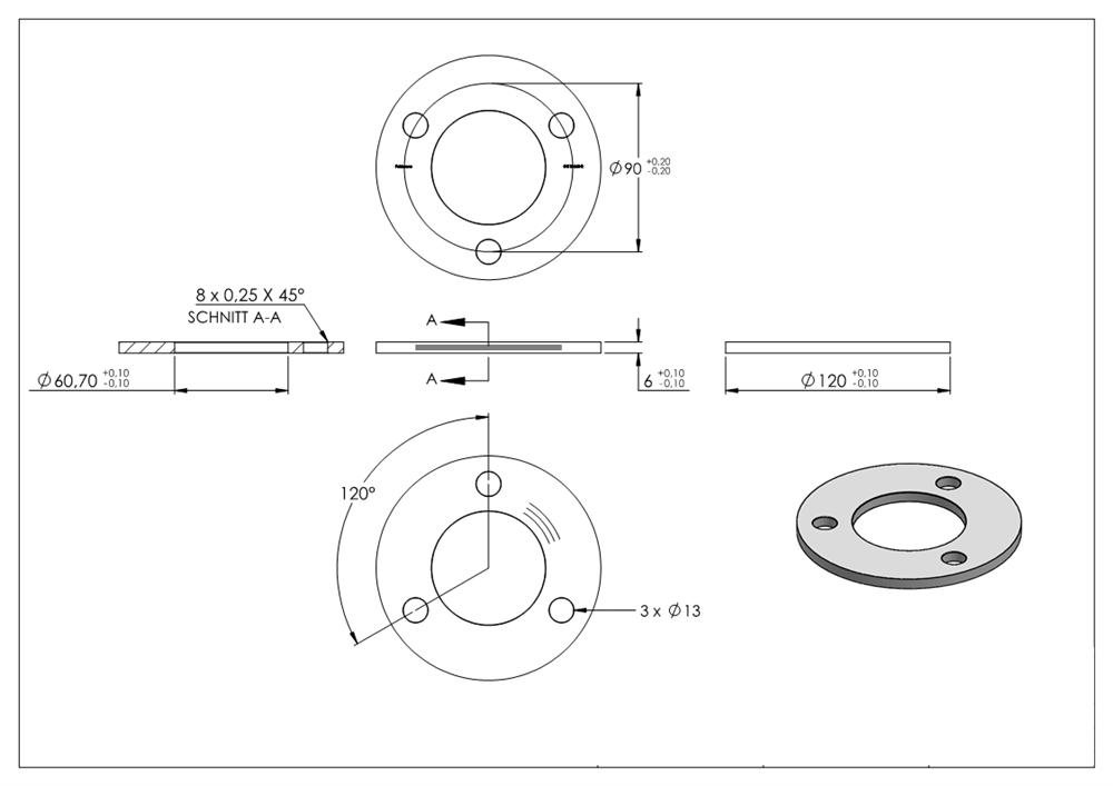 Anchor plate | Dimensions: 120x6 mm | Round ground and center hole | V2A