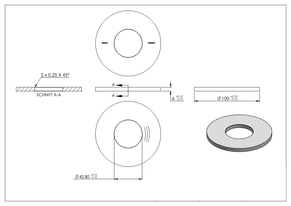 Anchor plate | Dimensions: 100x6 mm | Round ground and center hole | V2A
