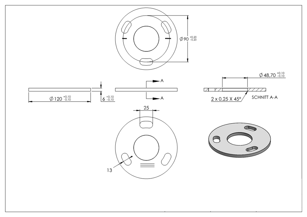 Anchor plate | Dimensions: Ø 120x6 mm | Center hole: Ø 49 mm | V2A