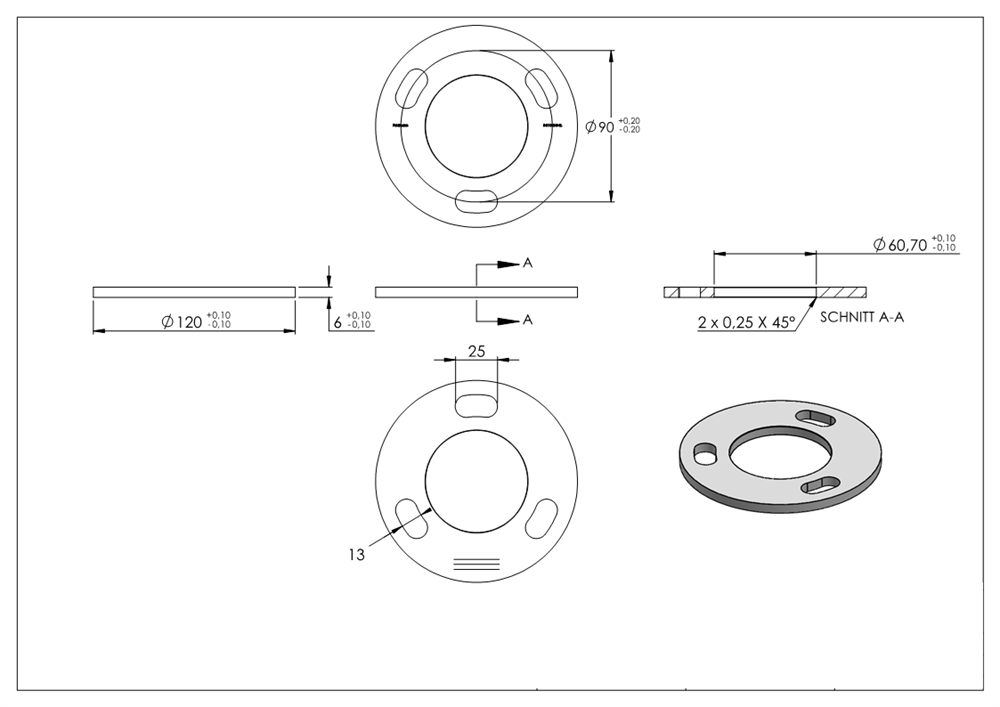 Anchor plate | Dimensions: Ø 120x6 mm | Center hole: Ø 61 mm | V2A
