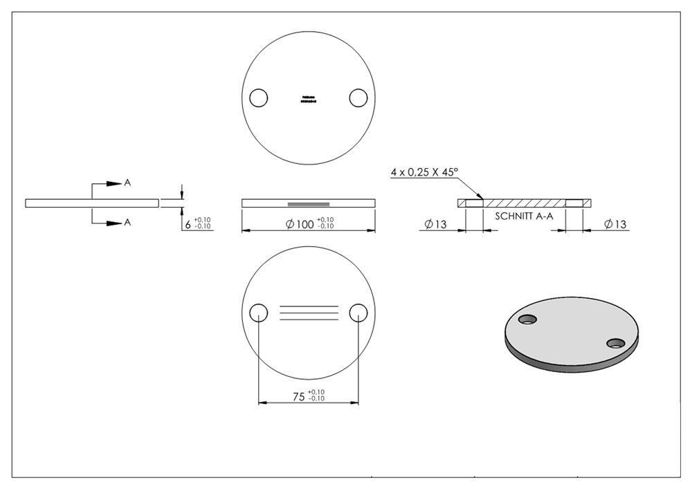 Anchor plate | dimensions: 100x6 mm | longitudinal grinding | V2A