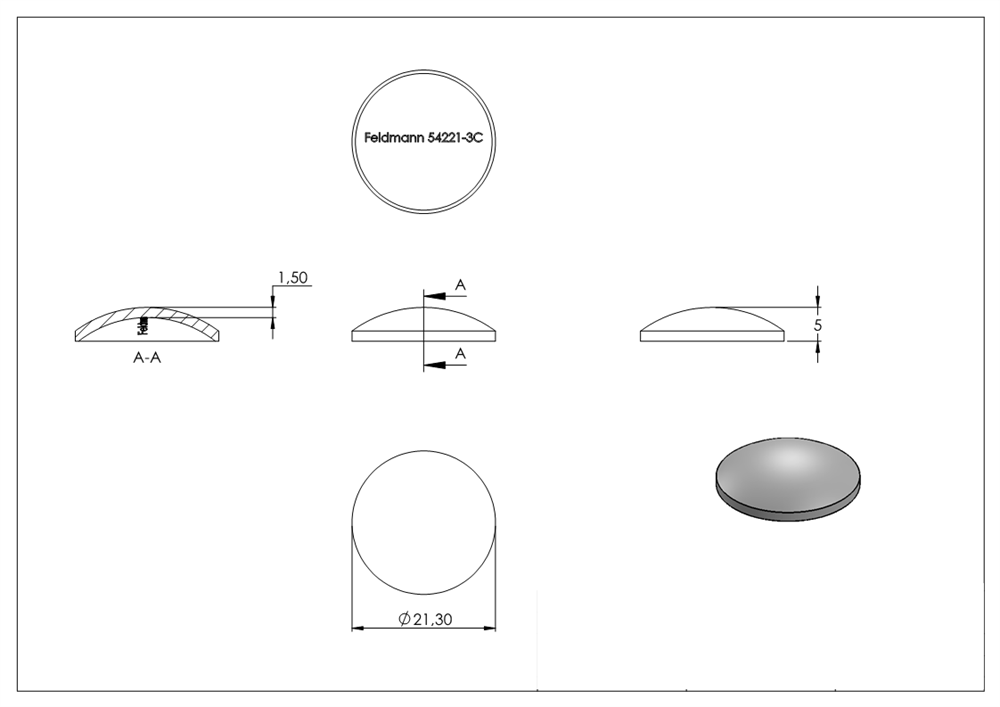 dished end | Ø 21.3 mm - 60 mm | convex | unground | V2A