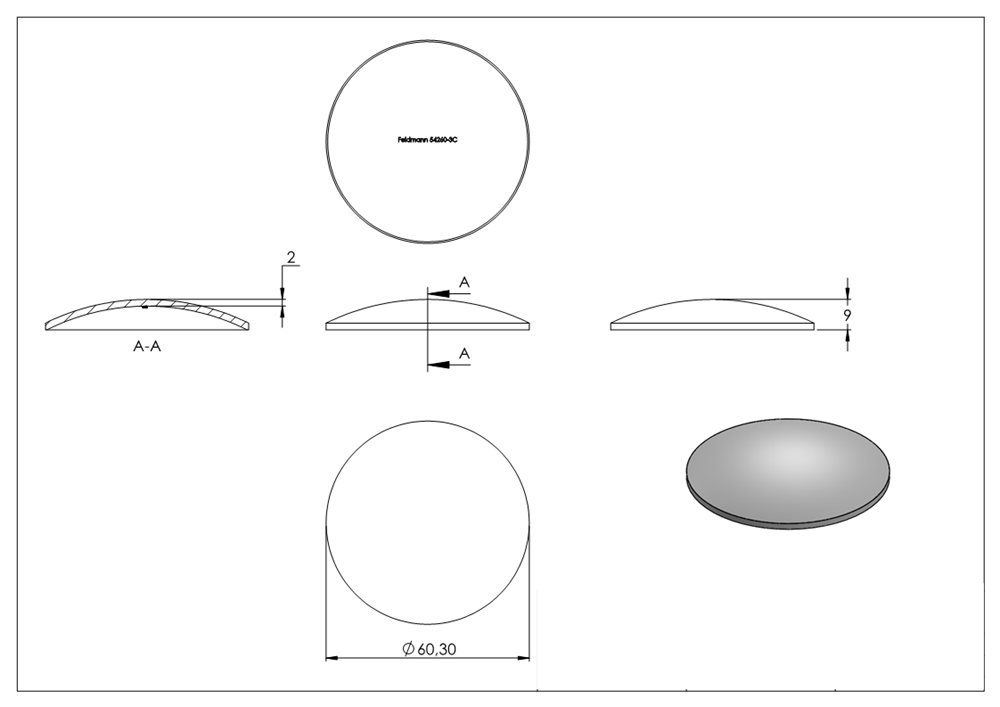 dished end | Ø 60.3x2.0 mm | domed | unground | V2A