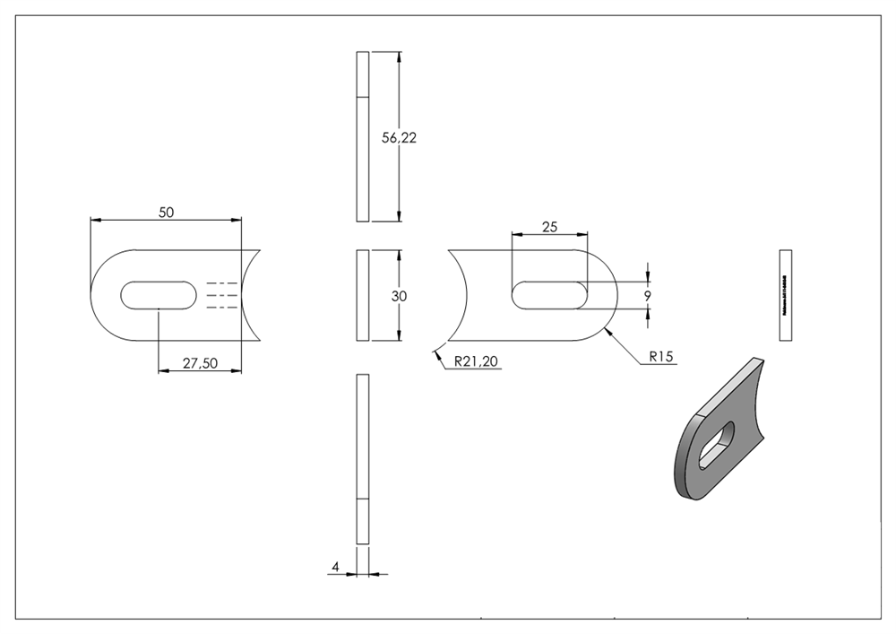 Welding lug | dimensions: 50x30x4 mm | with oblong hole: Ø 25x9 mm | V2A
