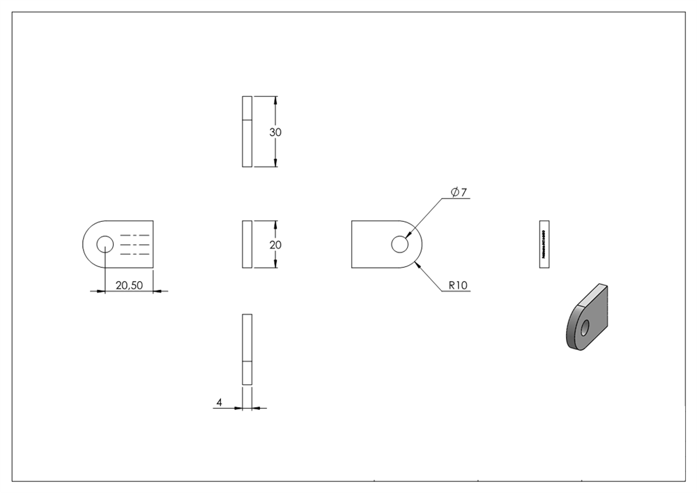 Welding lug | dimensions: 30x20x4 mm | with round hole: Ø 7 mm | V2A