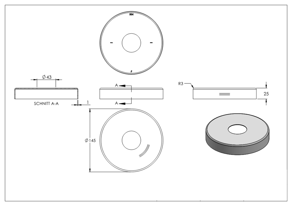 Cover rosette | dimensions: Ø 145x25 mm | for round tube: Ø 42.4 mm | V2A