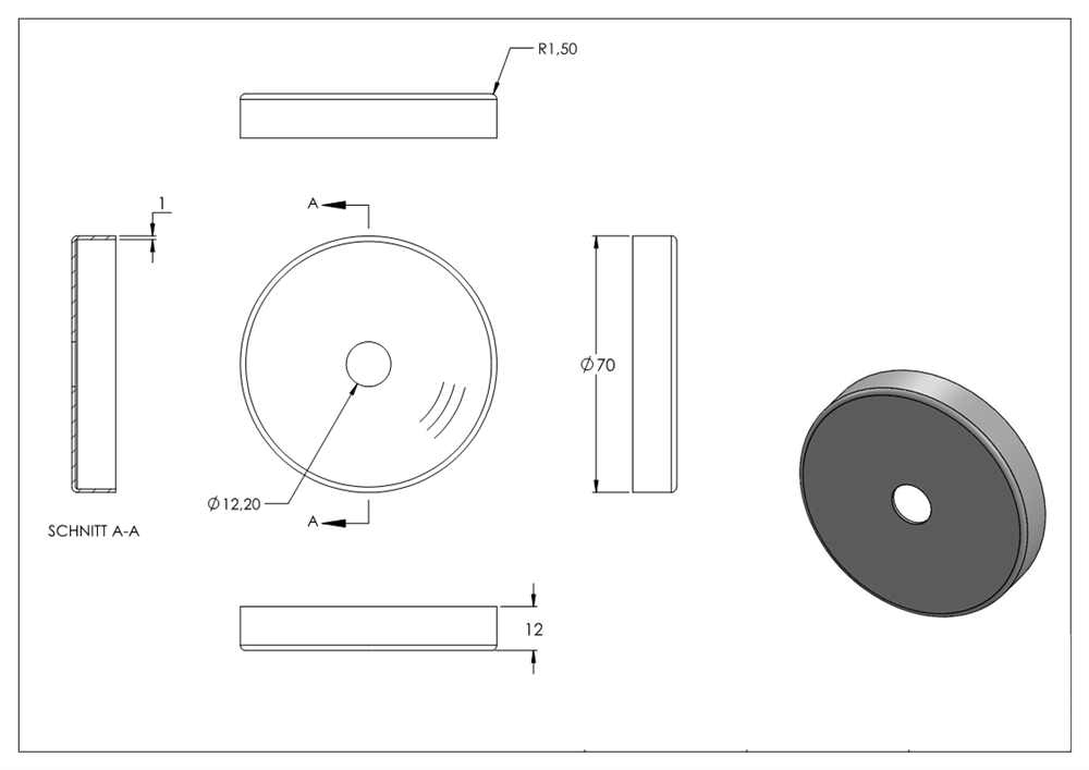Cover rosette | dimensions: Ø 70x12 mm | for bracket: Ø 12 mm | V2A