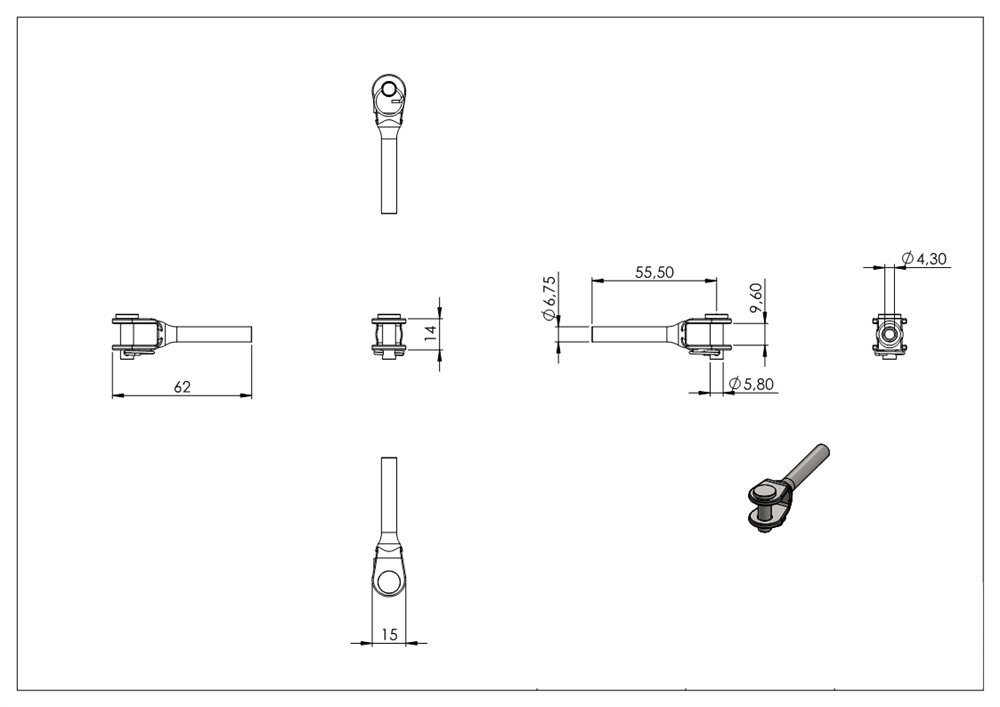 Fork terminal for pressing together | for rope Ø 4 mm | V4A