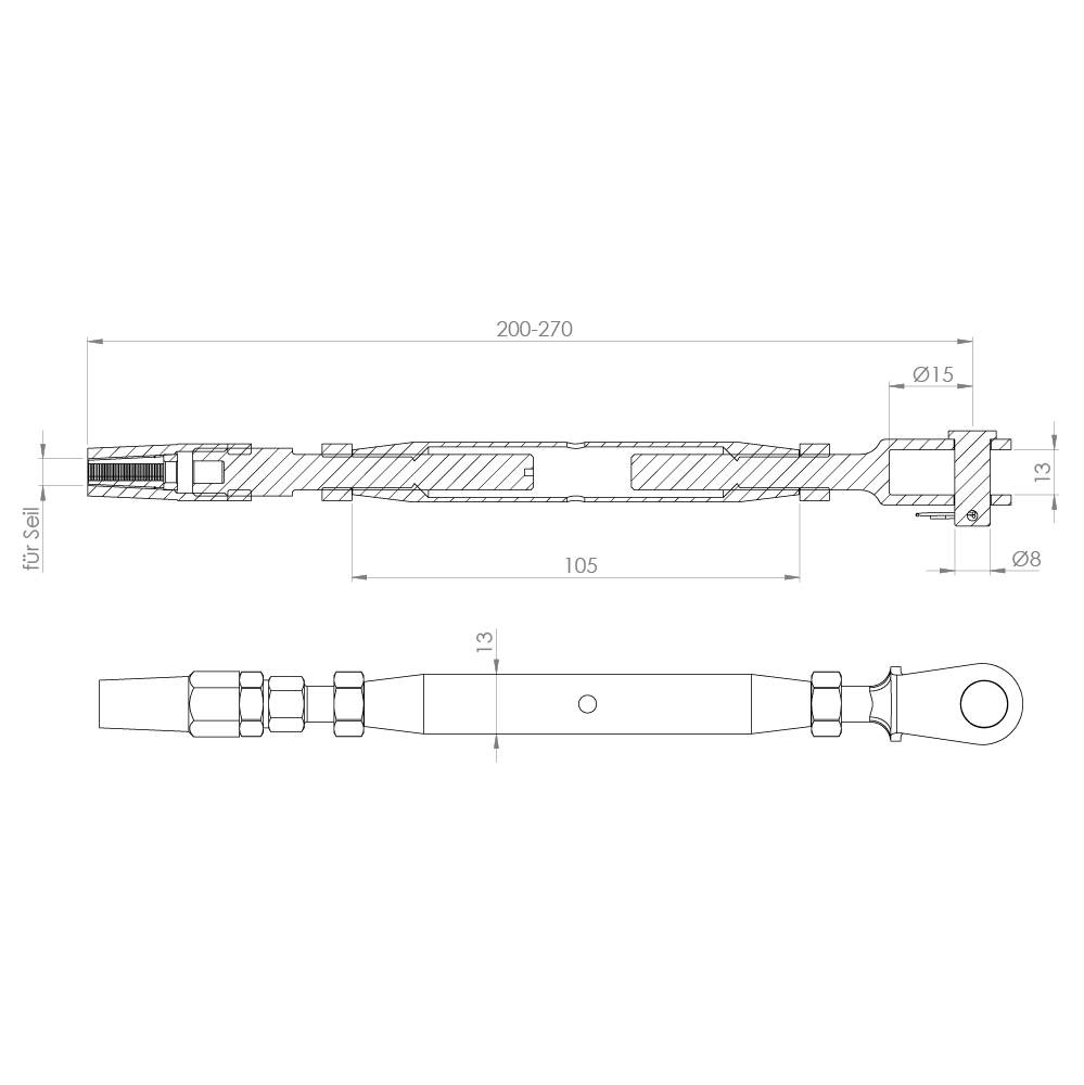 Shroud tensioner | fork/rope holder | for rope Ø 5 mm | V4A