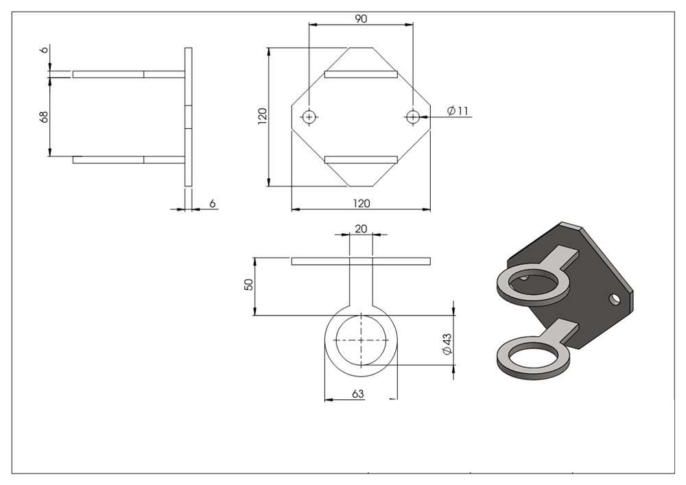 Wall mounting for round tube Ø 42.4 mm V2A