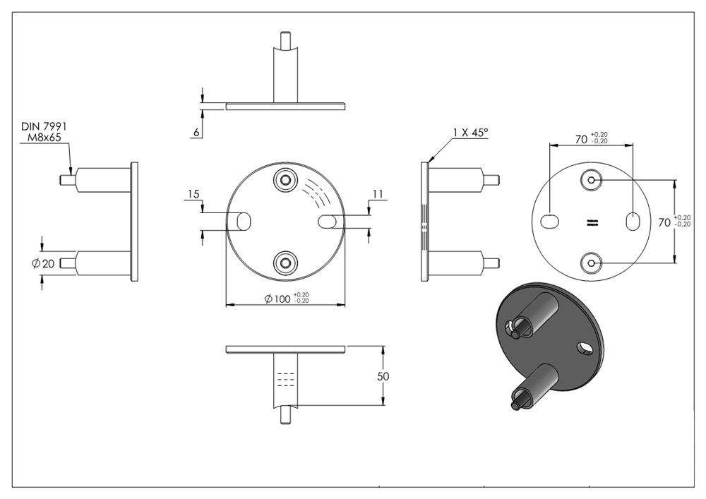 Wall mounting for round tube Ø 48.3 mm V2A