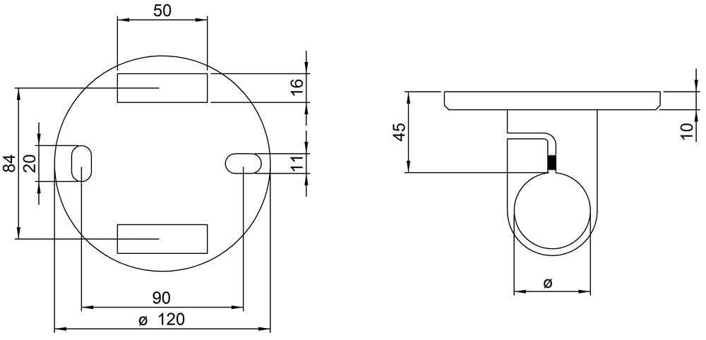 Wall mounting | Dimensions: 120x10 mm | for clamping | for round tube: Ø 42.4 mm | V2A