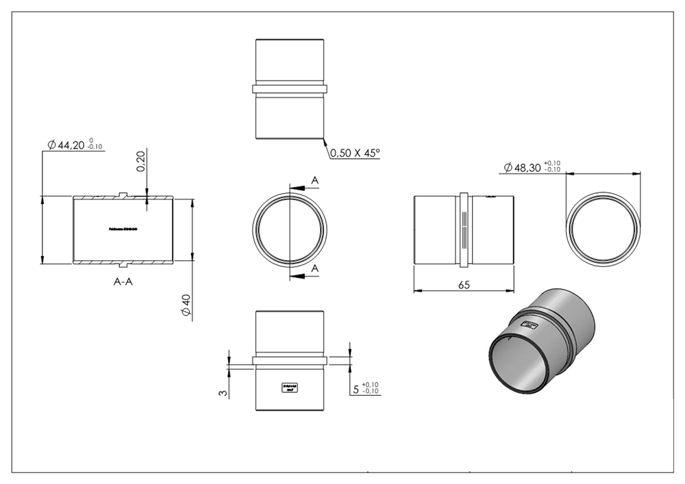 Connector for round tube | Dimensions: Ø 48.3x2.0 mm | V2A